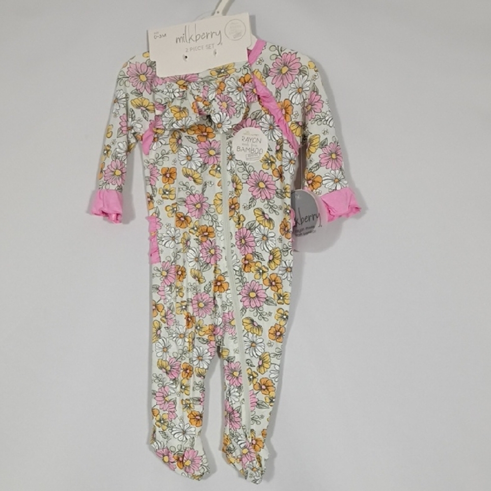 NWT Milkberry Infant Girl Dual Zipper Long Sleeve Footies Bamboo Size 0-3 Month